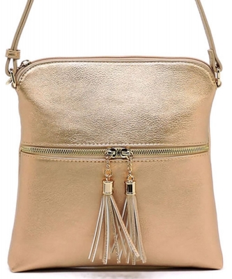 Fashion Puzzle Tassel Zip Pocket Crossbody Bag LP062 ROSEGOLD